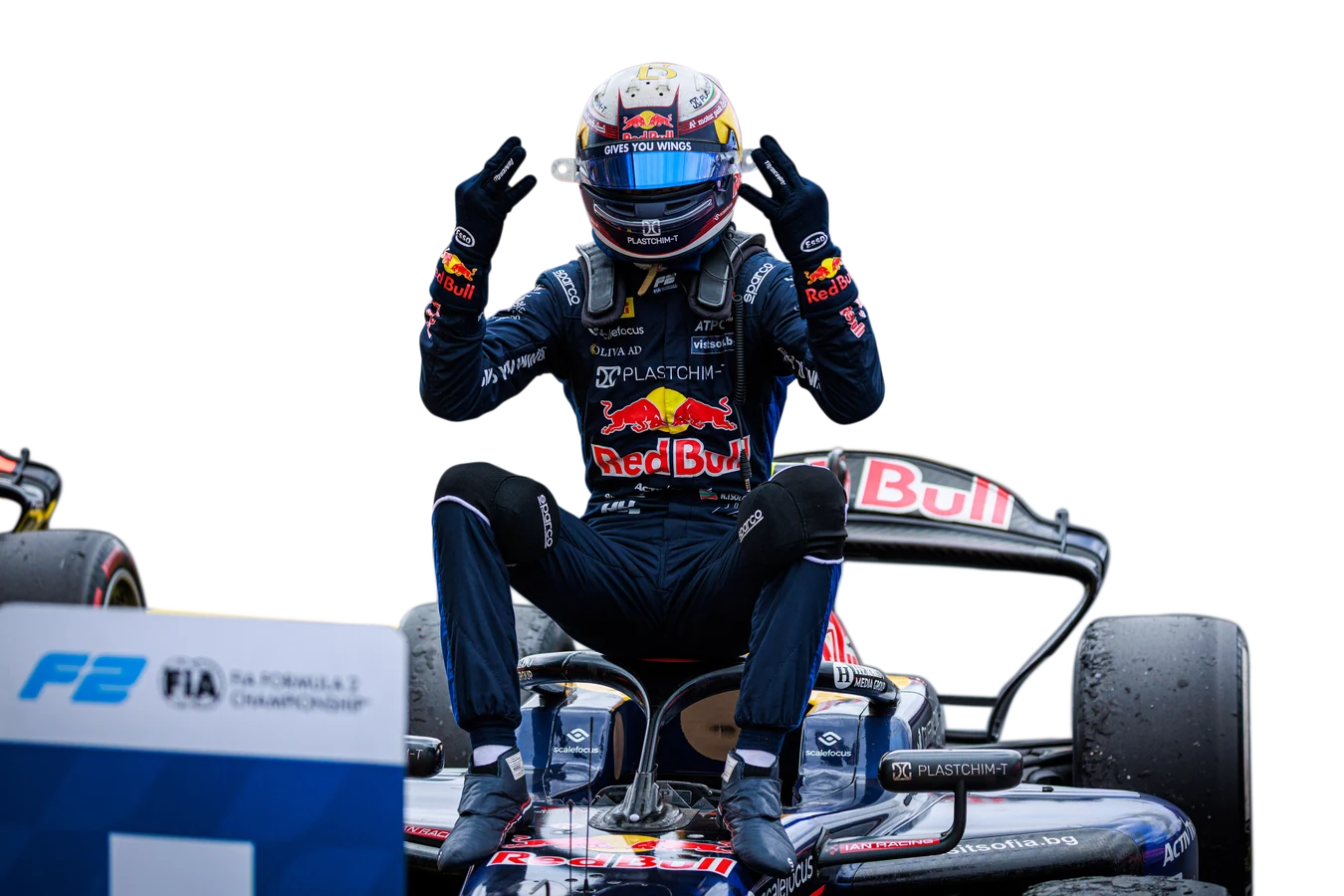 Nikola Tsolov celebrating on top of his car